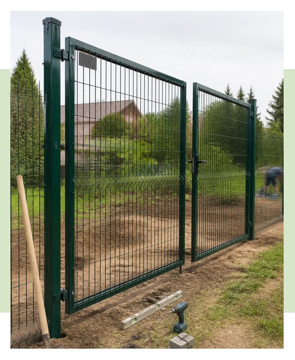 Изготовление и монтаж распашных ворот из 3Д сетки в Полысаеве